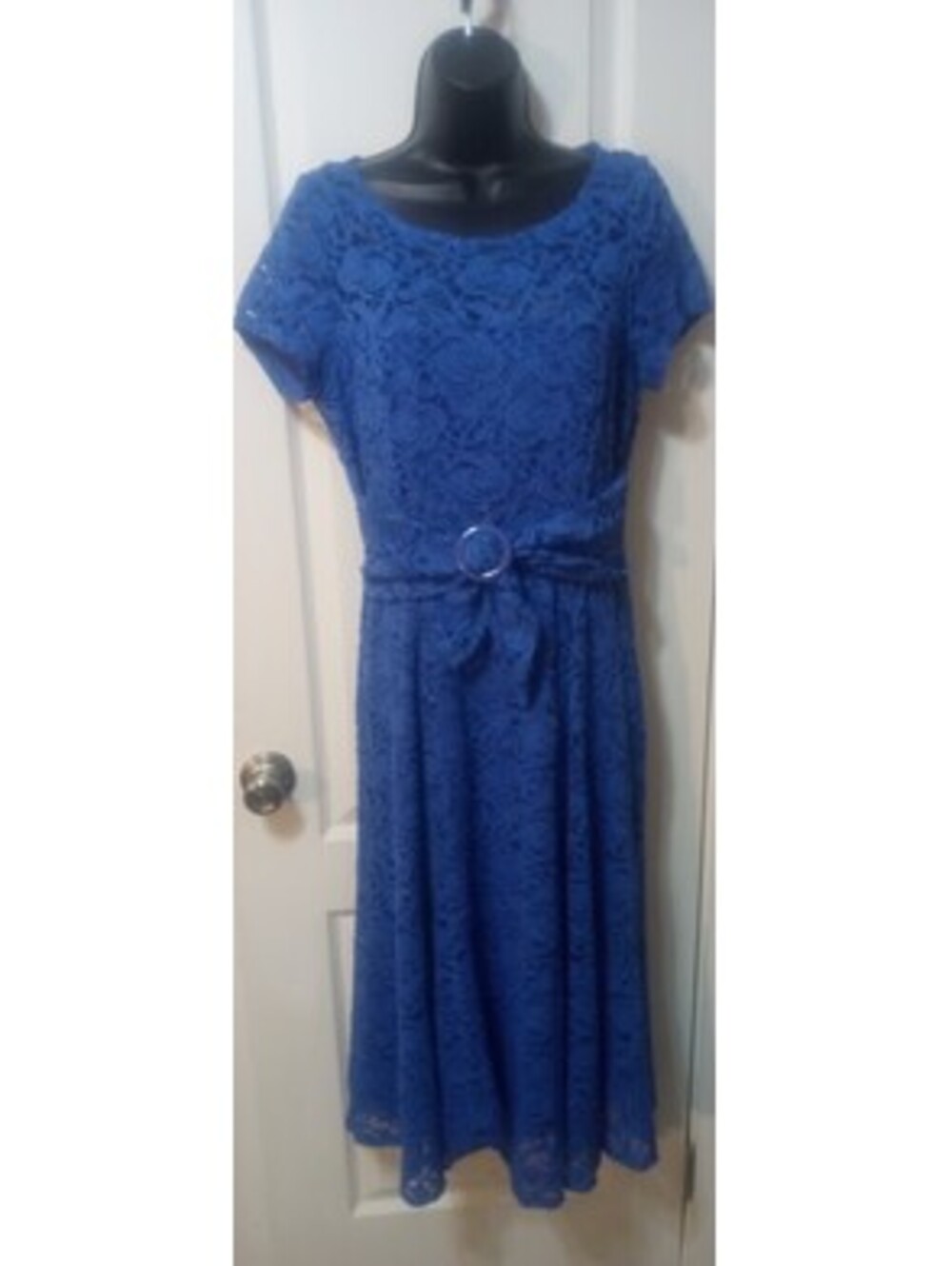 Royal Blue Lace Perceptions Dress Size M Mid‑Shin Length GUC